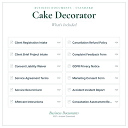 Cake Decorator — Business Documents — Standard, PDF with fillable header what's included preview