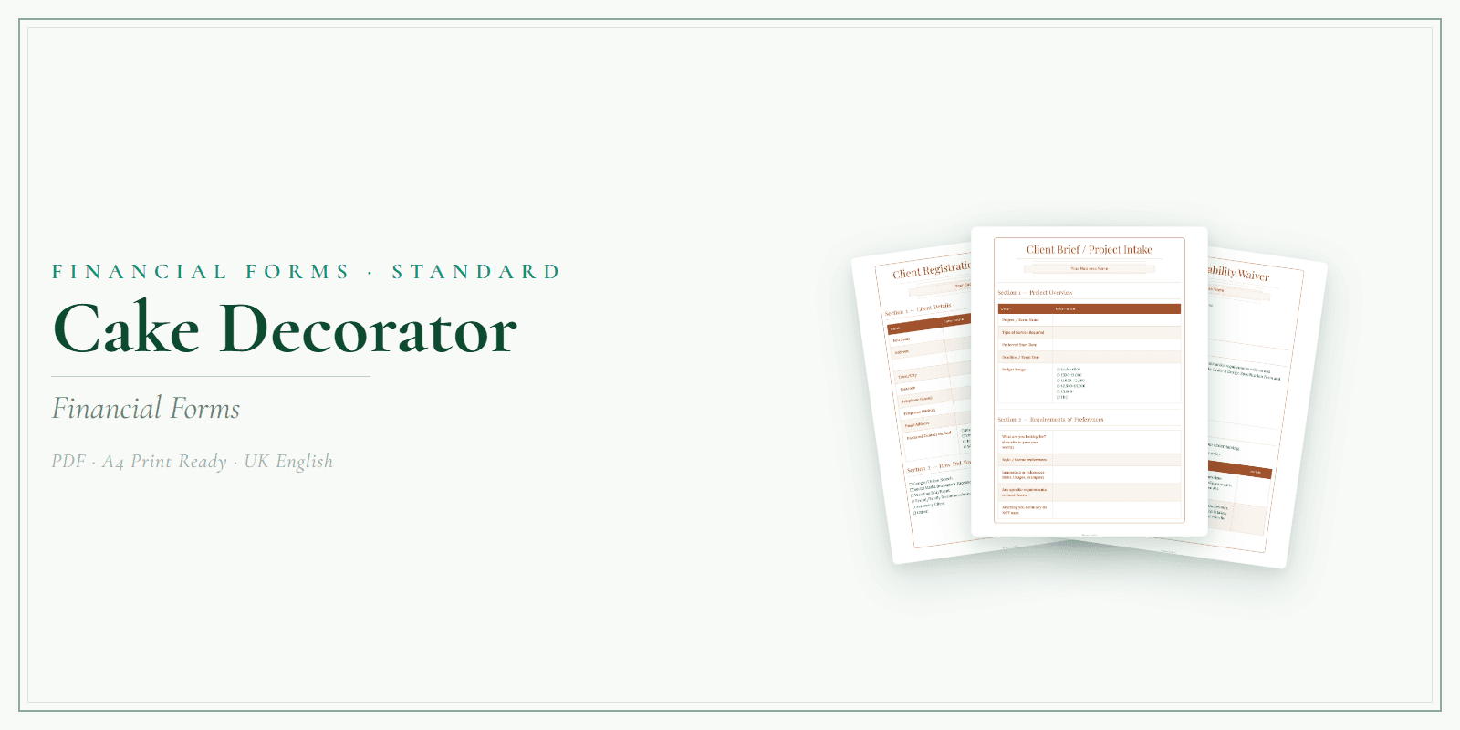 Cake Decorator — Financial Forms Bundle — Standard, PDF with fillable header product overview