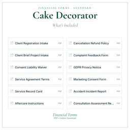 Cake Decorator — Financial Forms Bundle — Standard, PDF with fillable header what's included preview