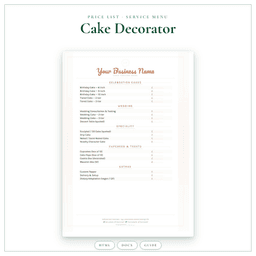 Cake Decorator — Price List & Service Menu, PDF product preview
