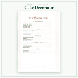Cake Decorator — Price List & Service Menu, PDF sample pages