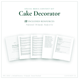 Cake Decorator — Social Media Content Kit, PDF and editable DOCX product preview