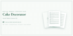 Cake Decorator — Social Media Content Kit, PDF and editable DOCX product overview