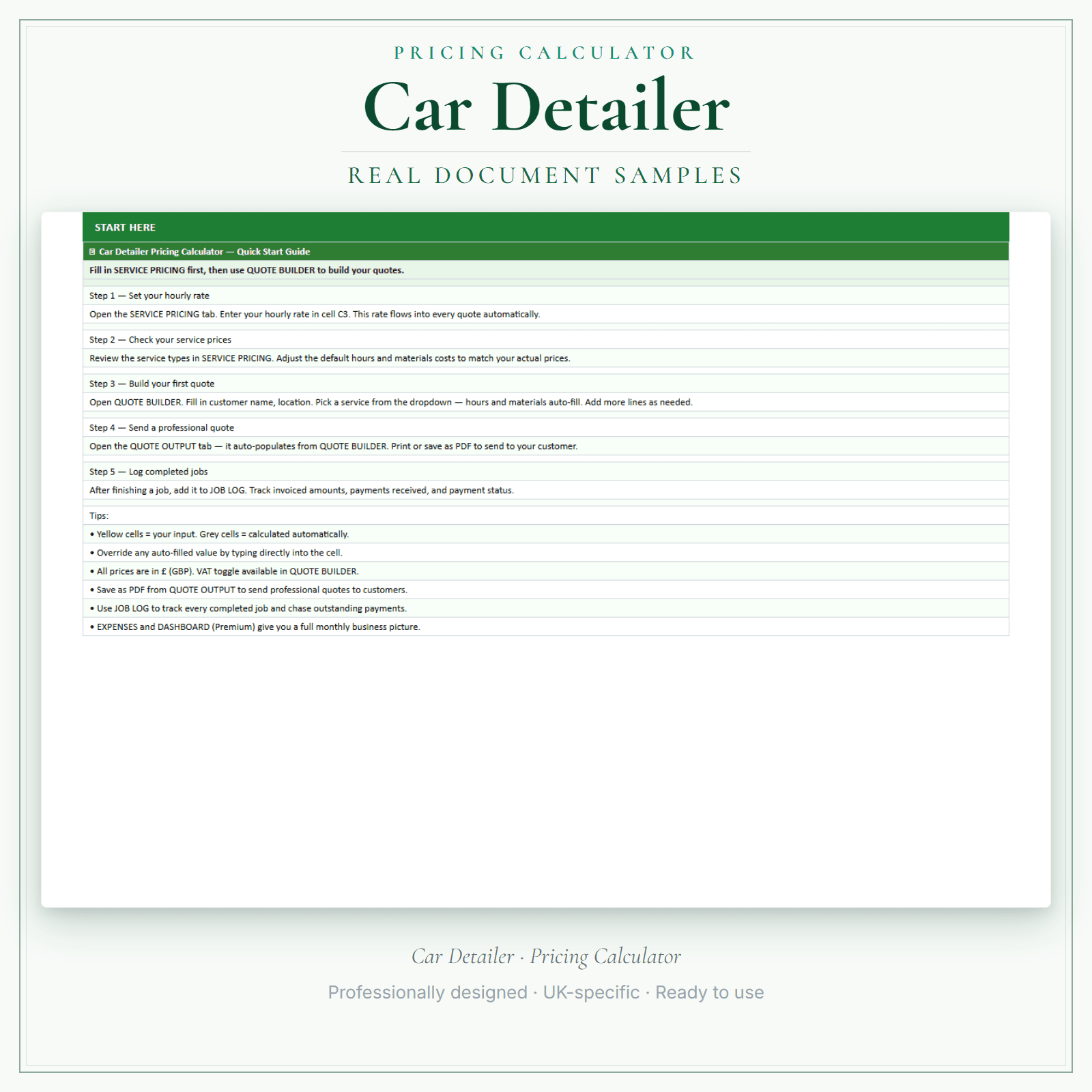 Pricing Calculator — Premium — sample document pages