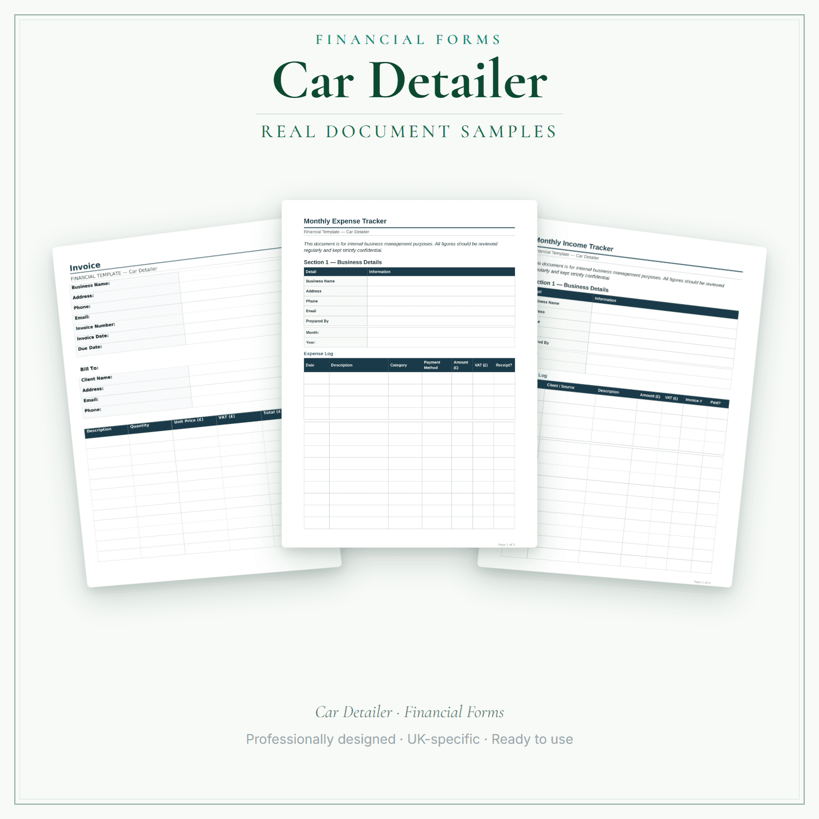 Financial Forms Bundle — Premium — sample document pages