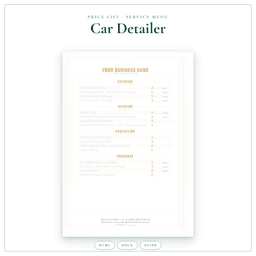 Car Detailer — Price List & Service Menu, PDF product preview