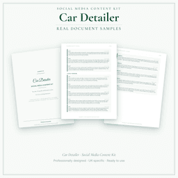 Car Detailer — Social Media Content Kit, PDF and editable DOCX sample pages
