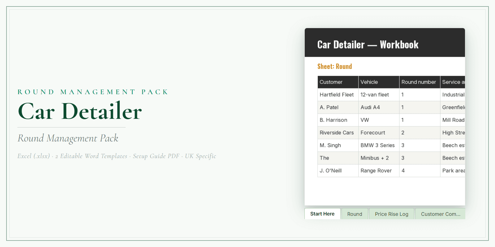 Car Detailer — Round Management Pack, PDF product overview