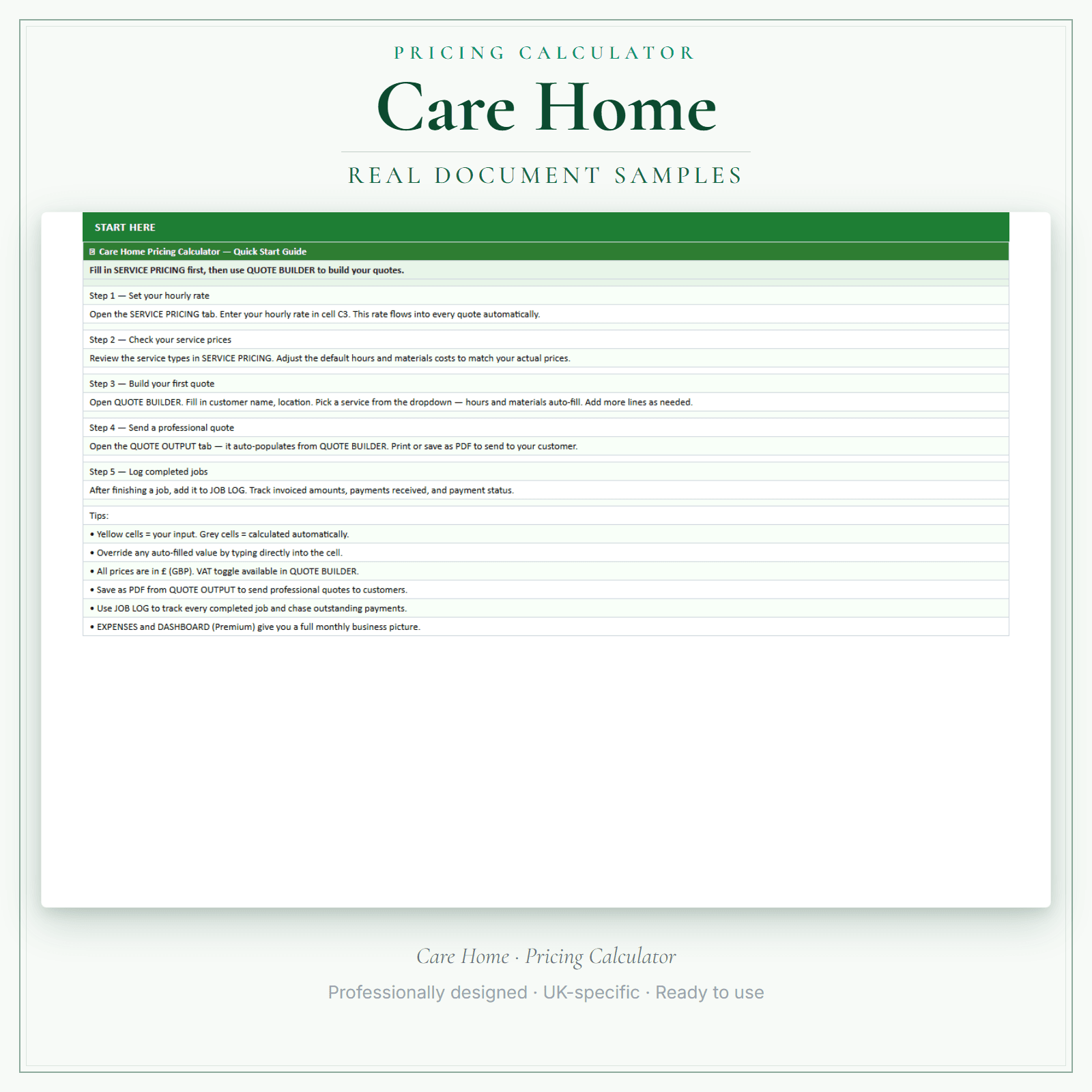 Pricing Calculator — Premium — sample document pages