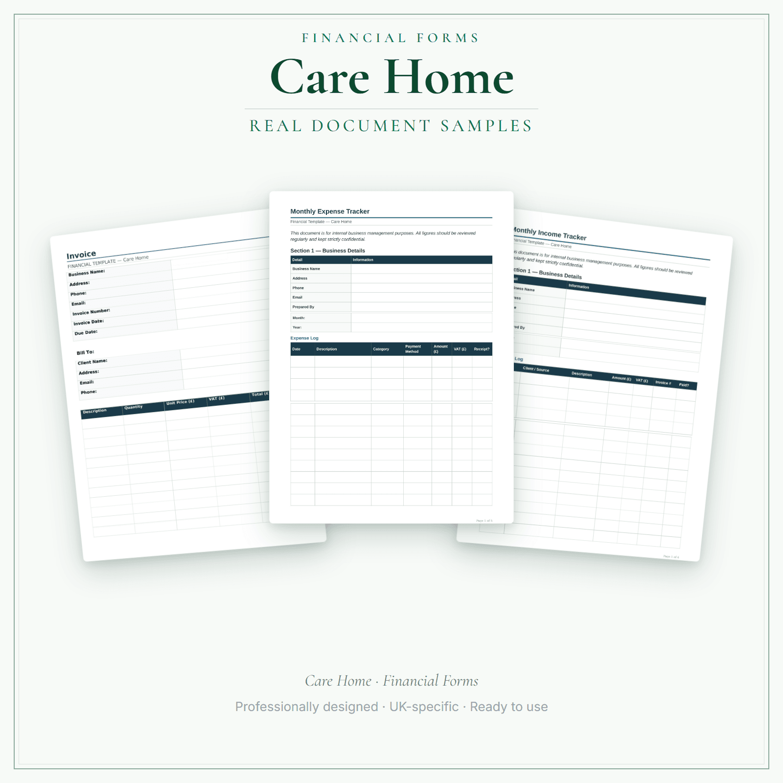 Financial Forms Bundle — Premium — sample document pages