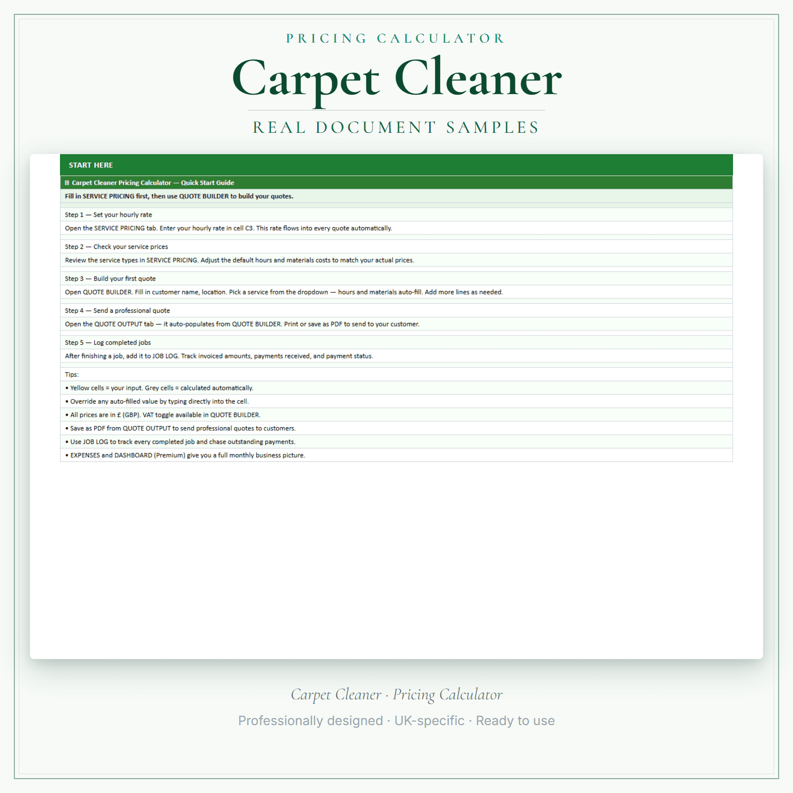 Pricing Calculator — Premium — sample document pages