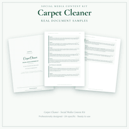 Carpet Cleaner — Social Media Content Kit, PDF and editable DOCX sample pages