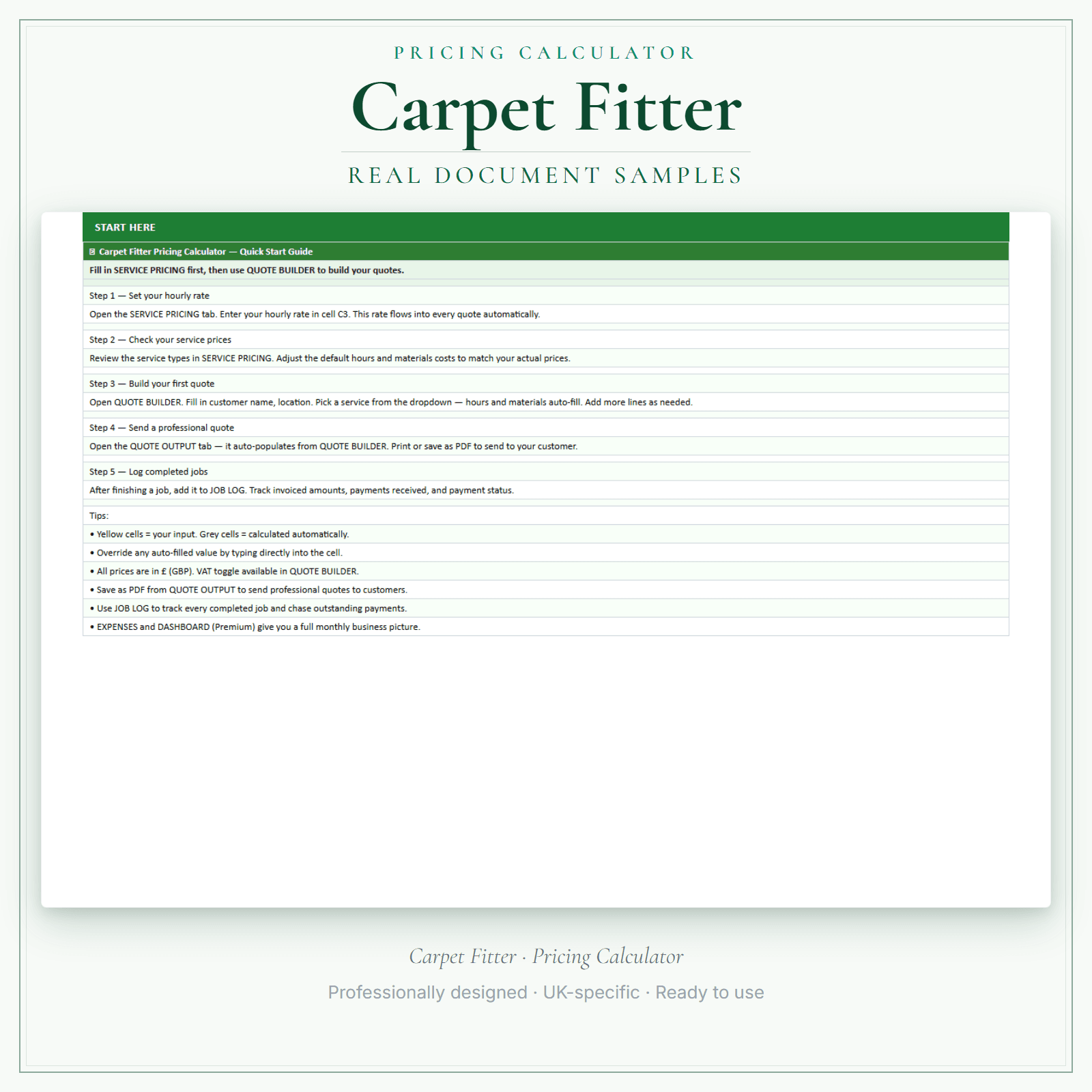 Pricing Calculator — Premium — sample document pages