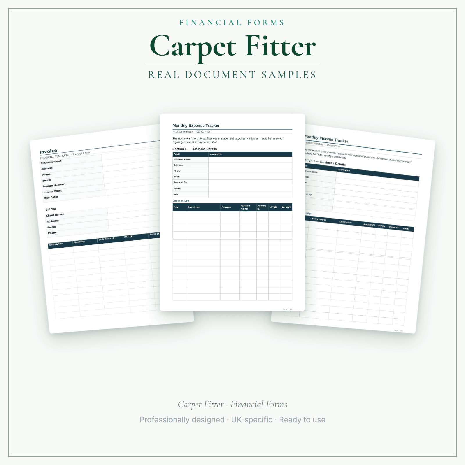 Financial Forms Bundle — Premium — sample document pages