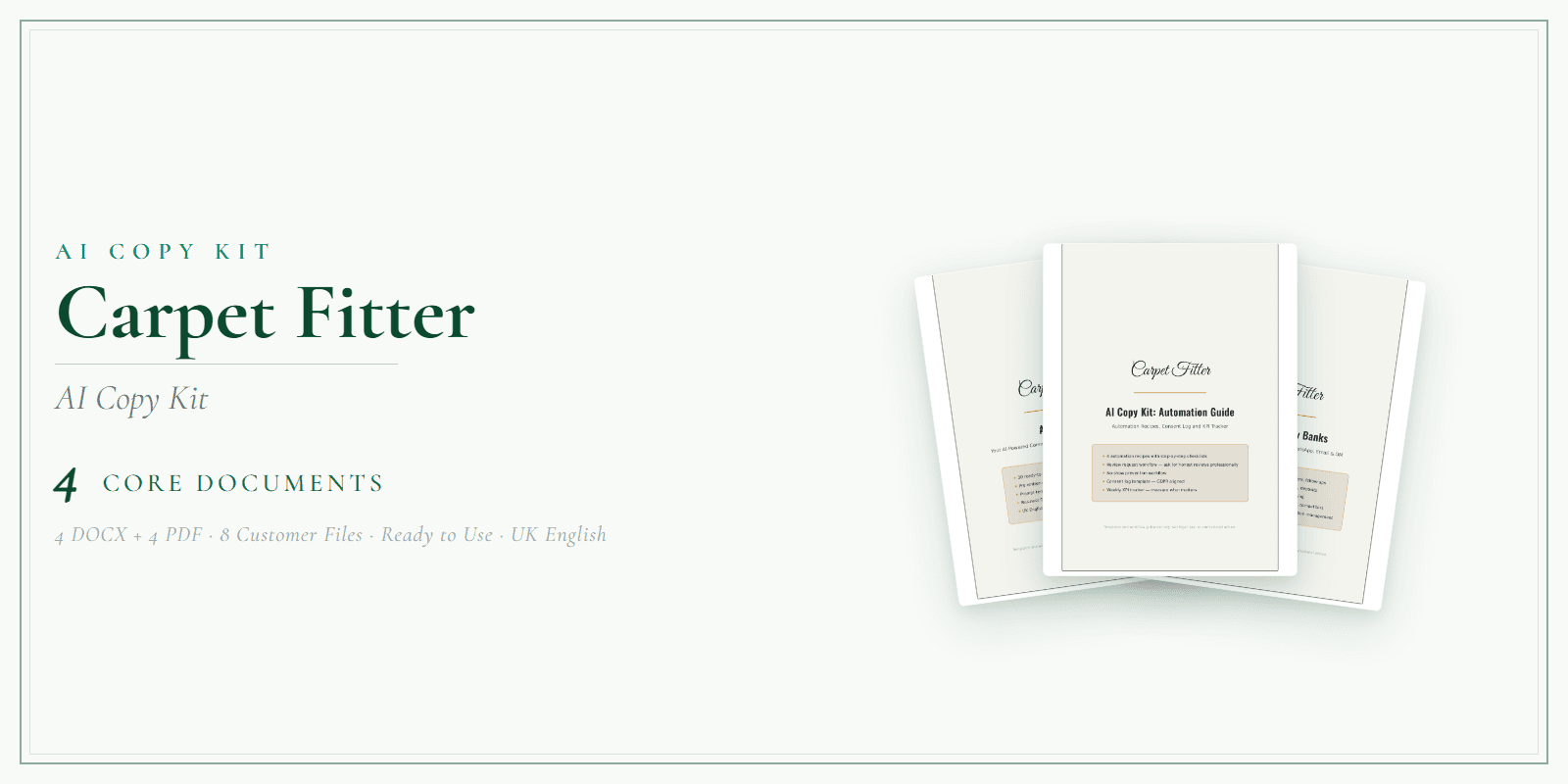Carpet Fitter — AI Copy Kit, PDF and editable DOCX product overview