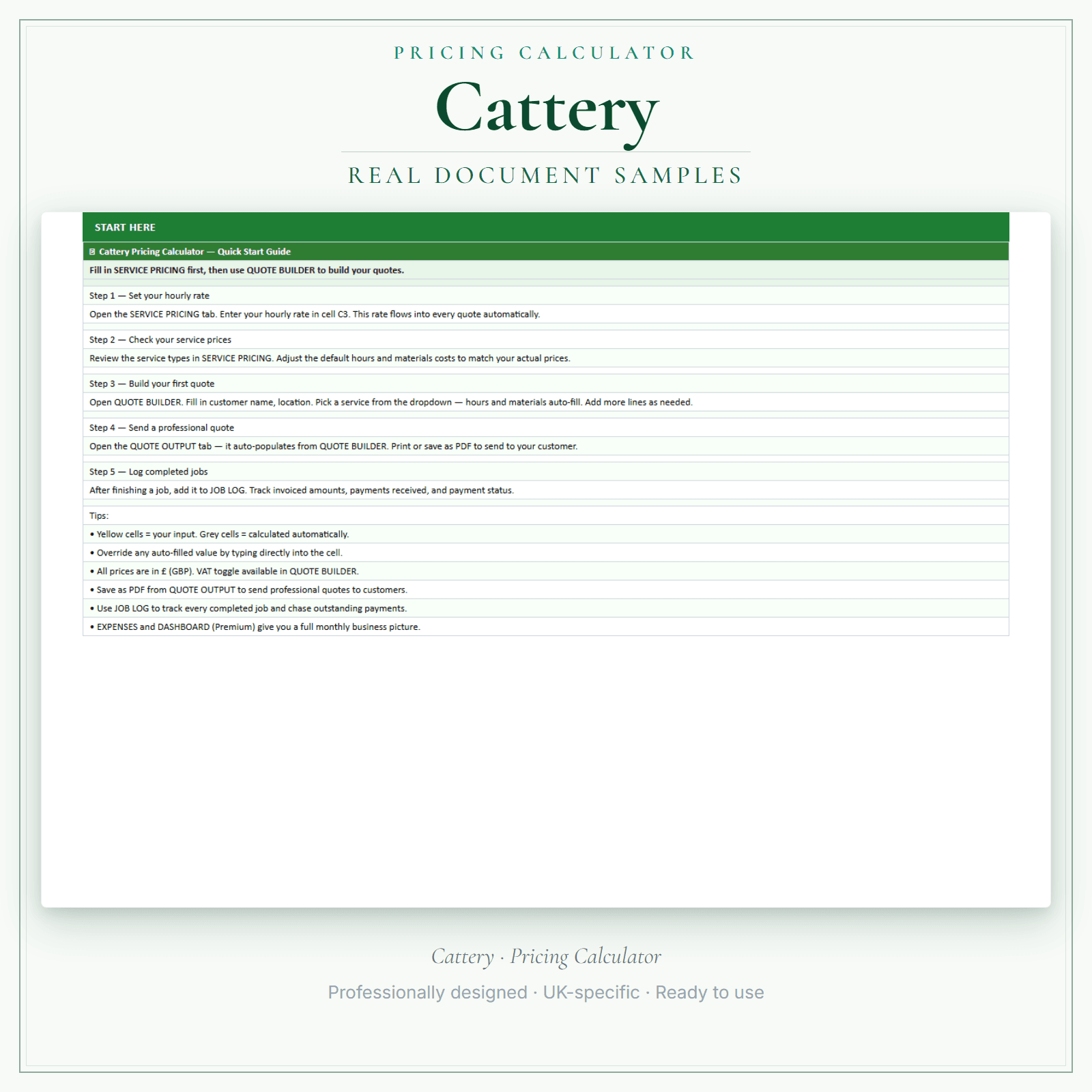 Pricing Calculator — Premium — sample document pages