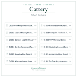 Cattery — Financial Forms Bundle — Standard, PDF with fillable header what's included preview