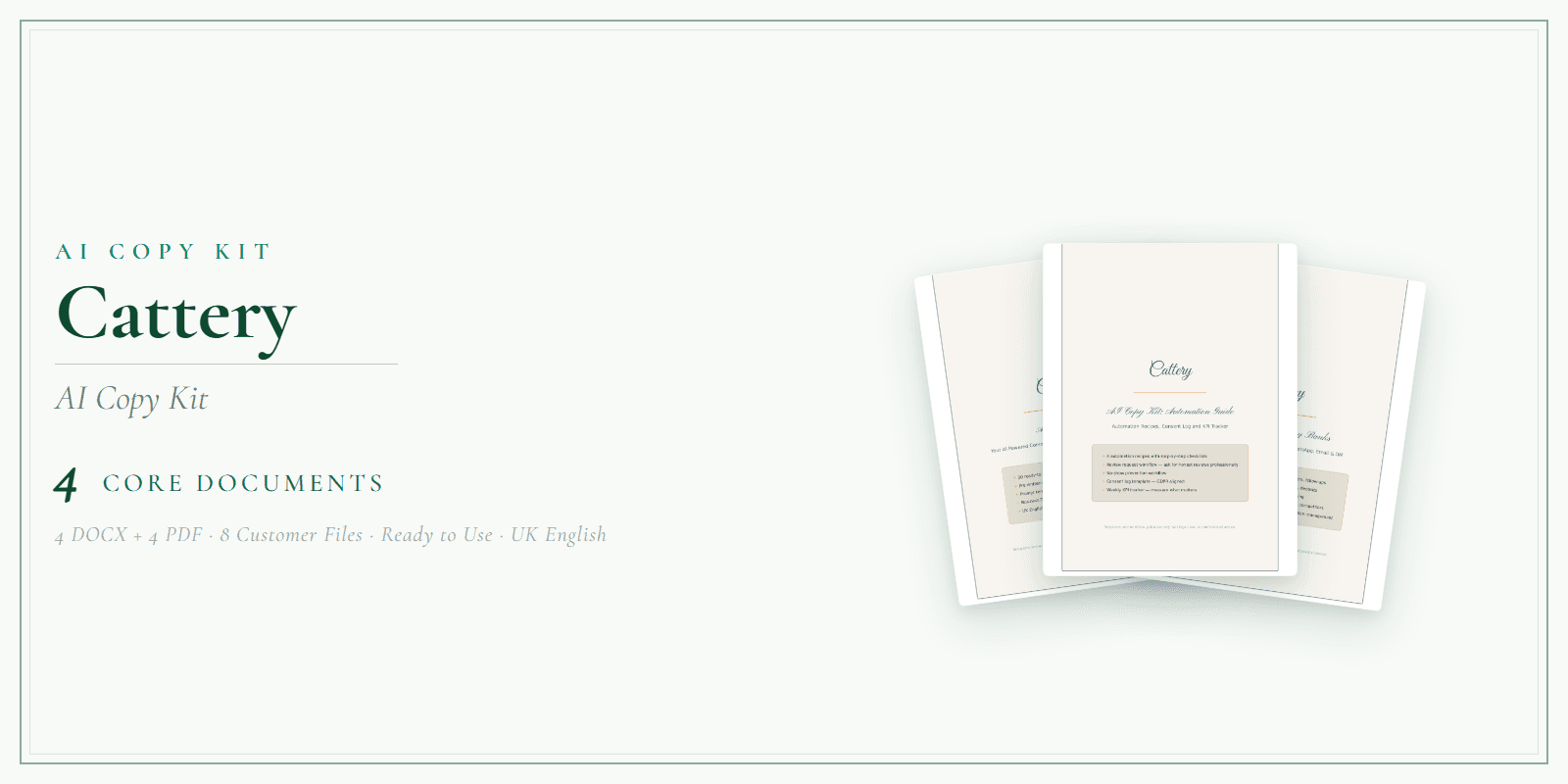 Cattery — AI Copy Kit, PDF and editable DOCX product overview