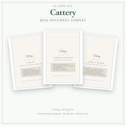 Cattery — AI Copy Kit, PDF and editable DOCX sample pages