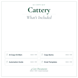 Cattery — AI Copy Kit, PDF and editable DOCX what's included preview