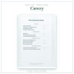 Cattery — Price List & Service Menu, PDF product preview