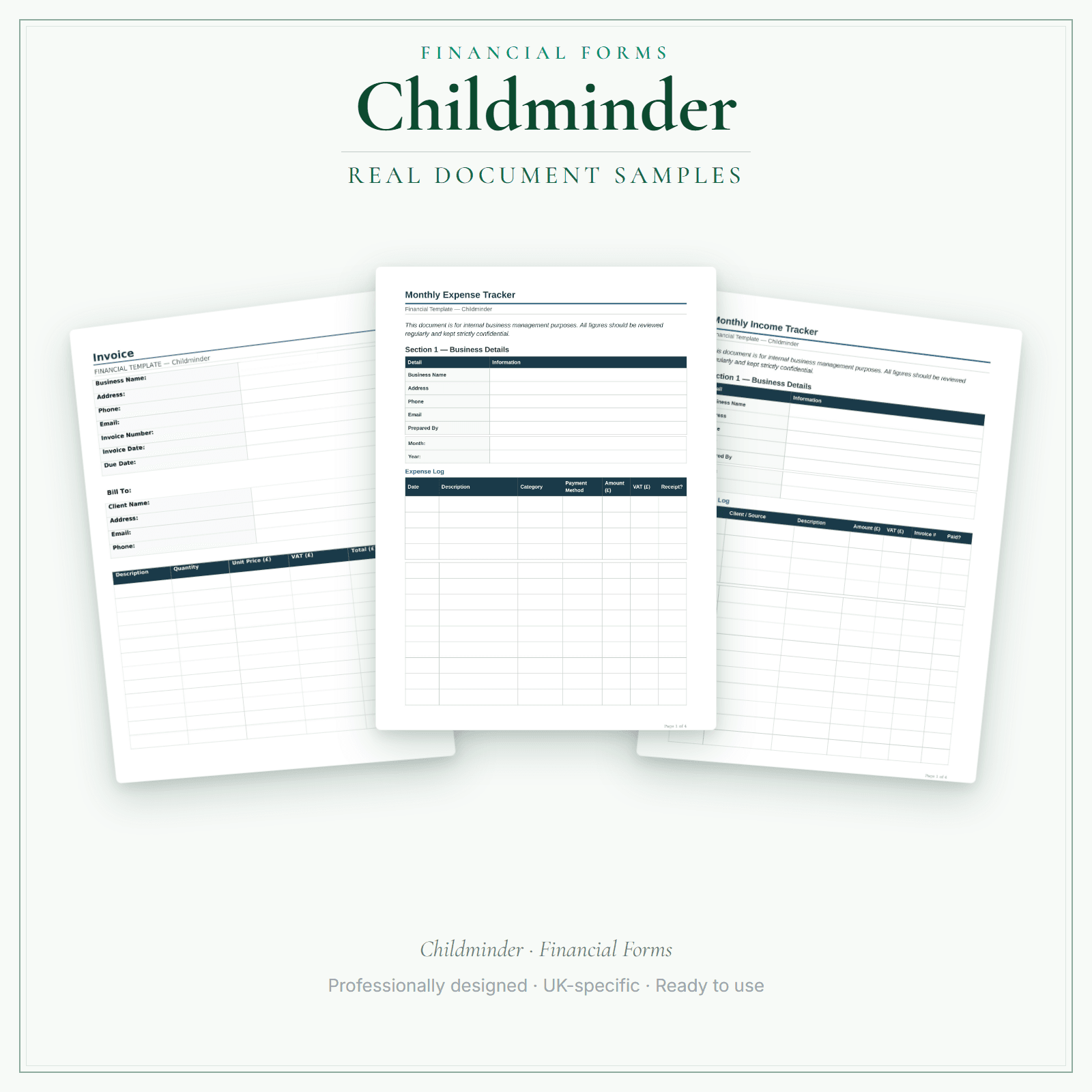 Financial Forms Bundle — Standard — sample document pages