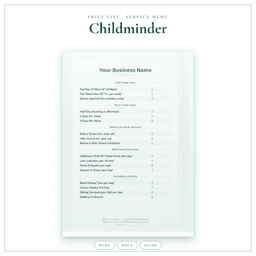 Childminder — Price List & Service Menu, PDF product preview