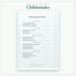 Childminder — Price List & Service Menu, PDF sample pages