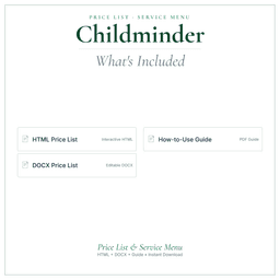 Childminder — Price List & Service Menu, PDF what's included preview