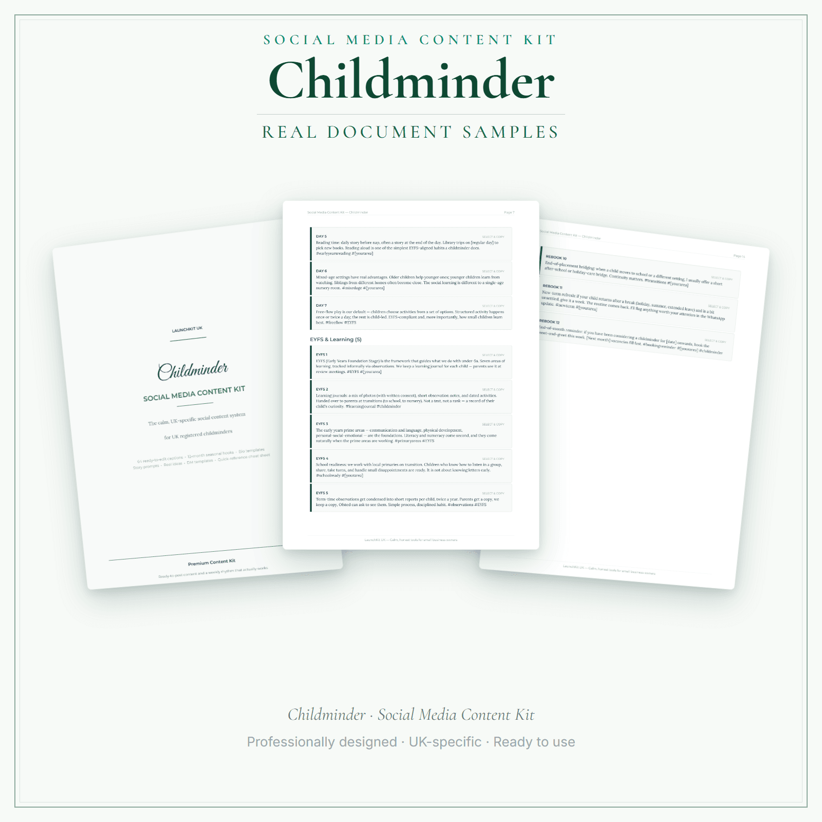 Social Media Content Kit — sample document pages