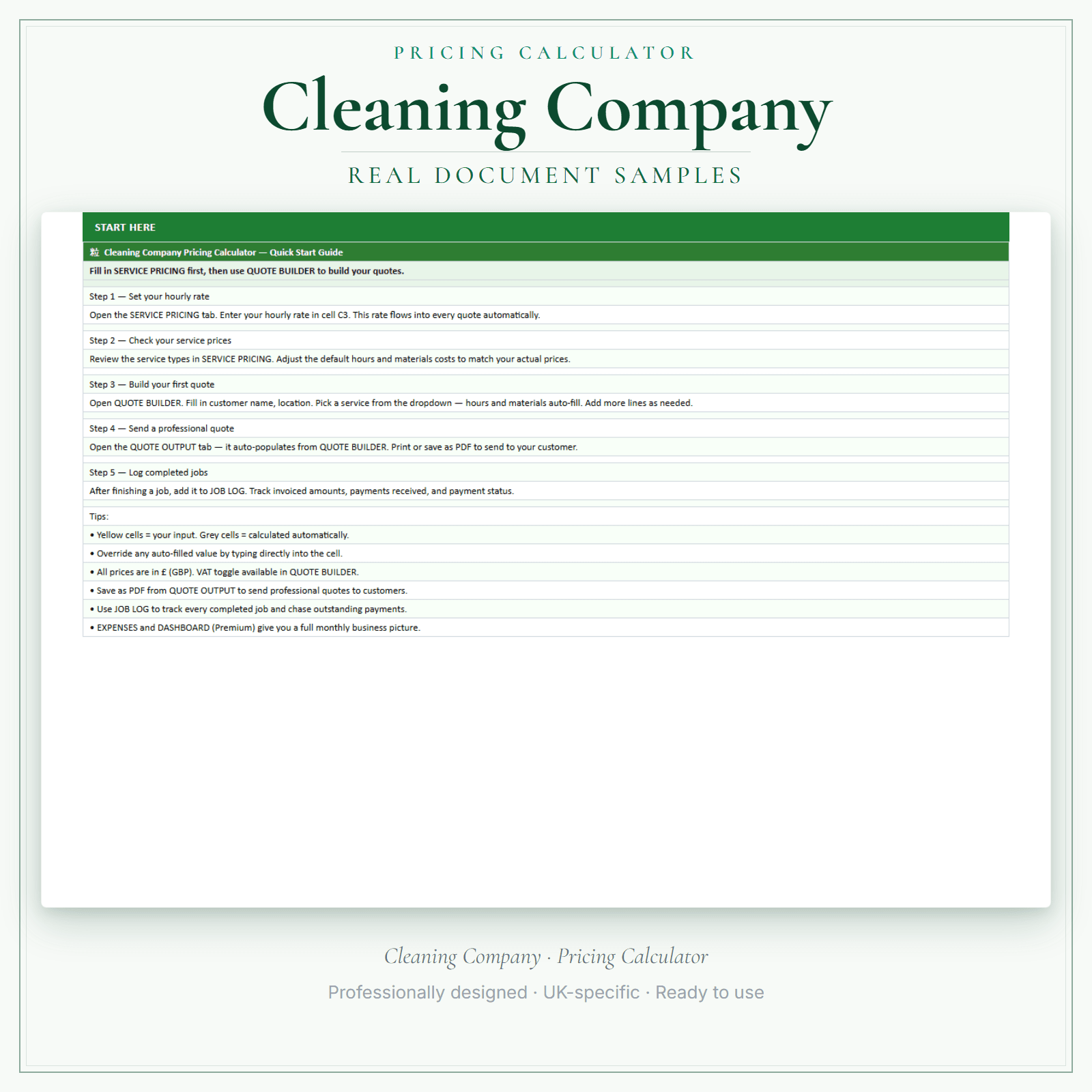 Pricing Calculator — Premium — sample document pages