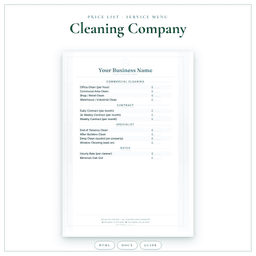 Cleaning Company — Price List & Service Menu, PDF product preview