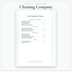 Cleaning Company — Price List & Service Menu, PDF sample pages