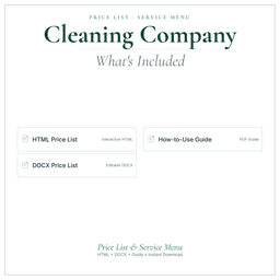 Cleaning Company — Price List & Service Menu, PDF what's included preview