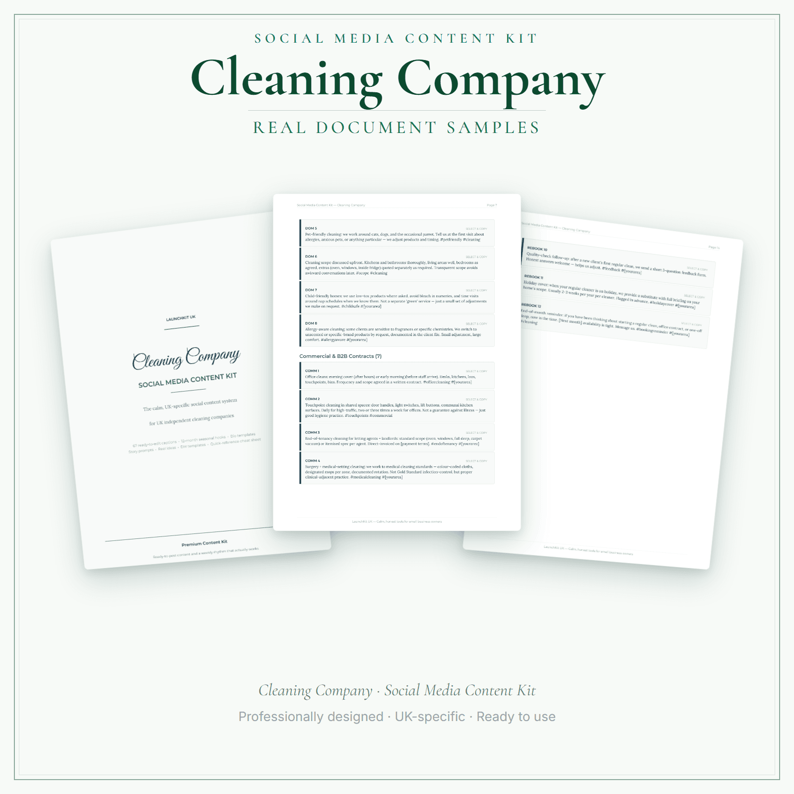 Social Media Content Kit — sample document pages