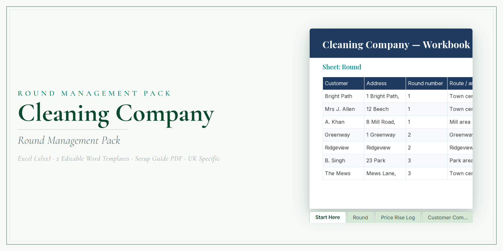 Cleaning Company — Round Management Pack, PDF product overview