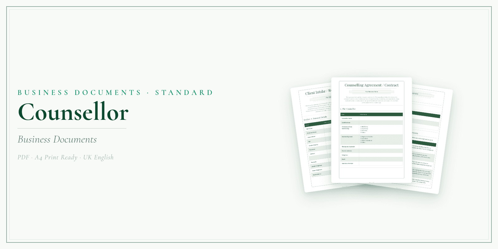 Counsellor — Business Documents — Standard, PDF with fillable header product overview