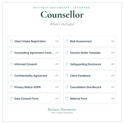 Counsellor — Business Documents — Standard, PDF with fillable header what's included preview