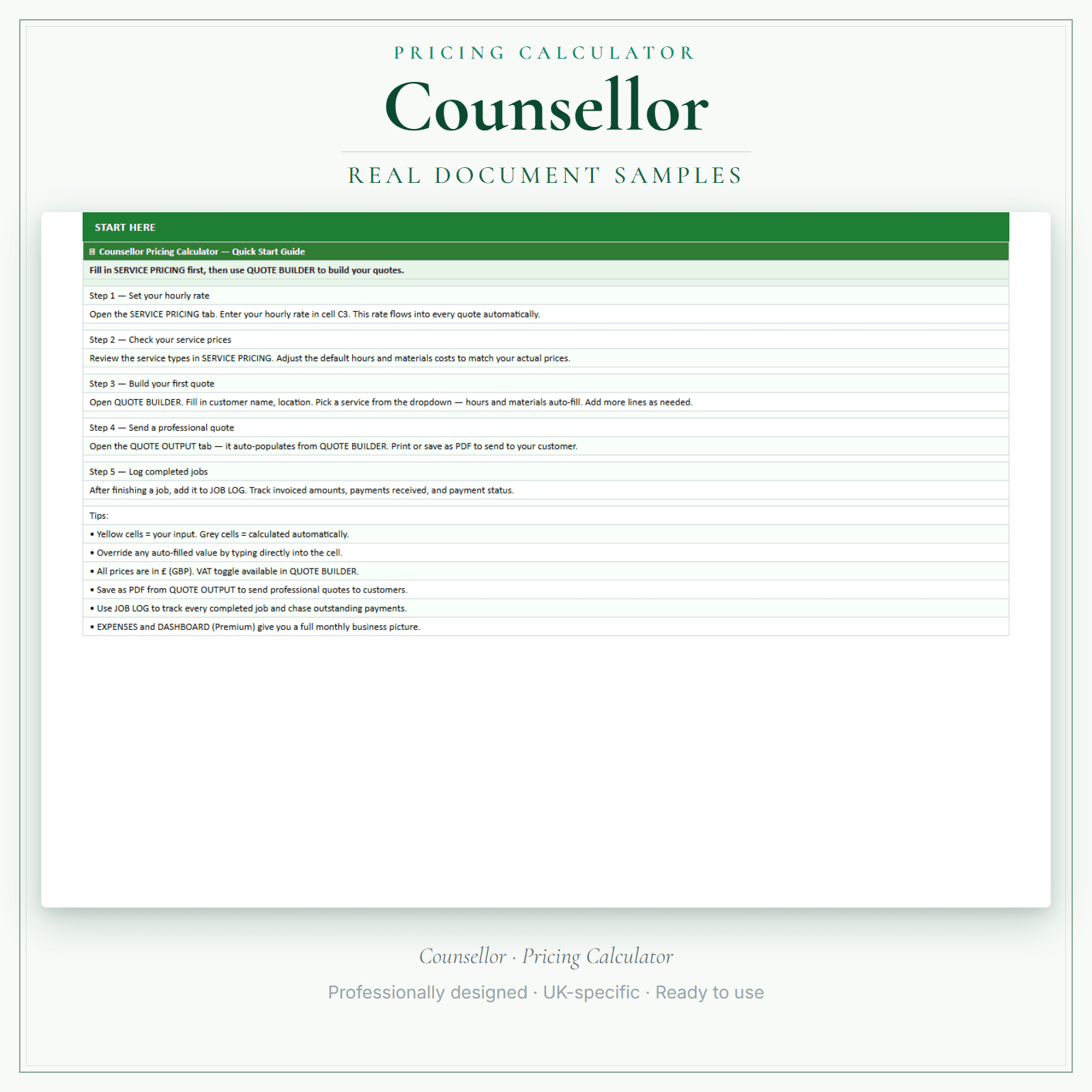 Pricing Calculator — Premium — sample document pages