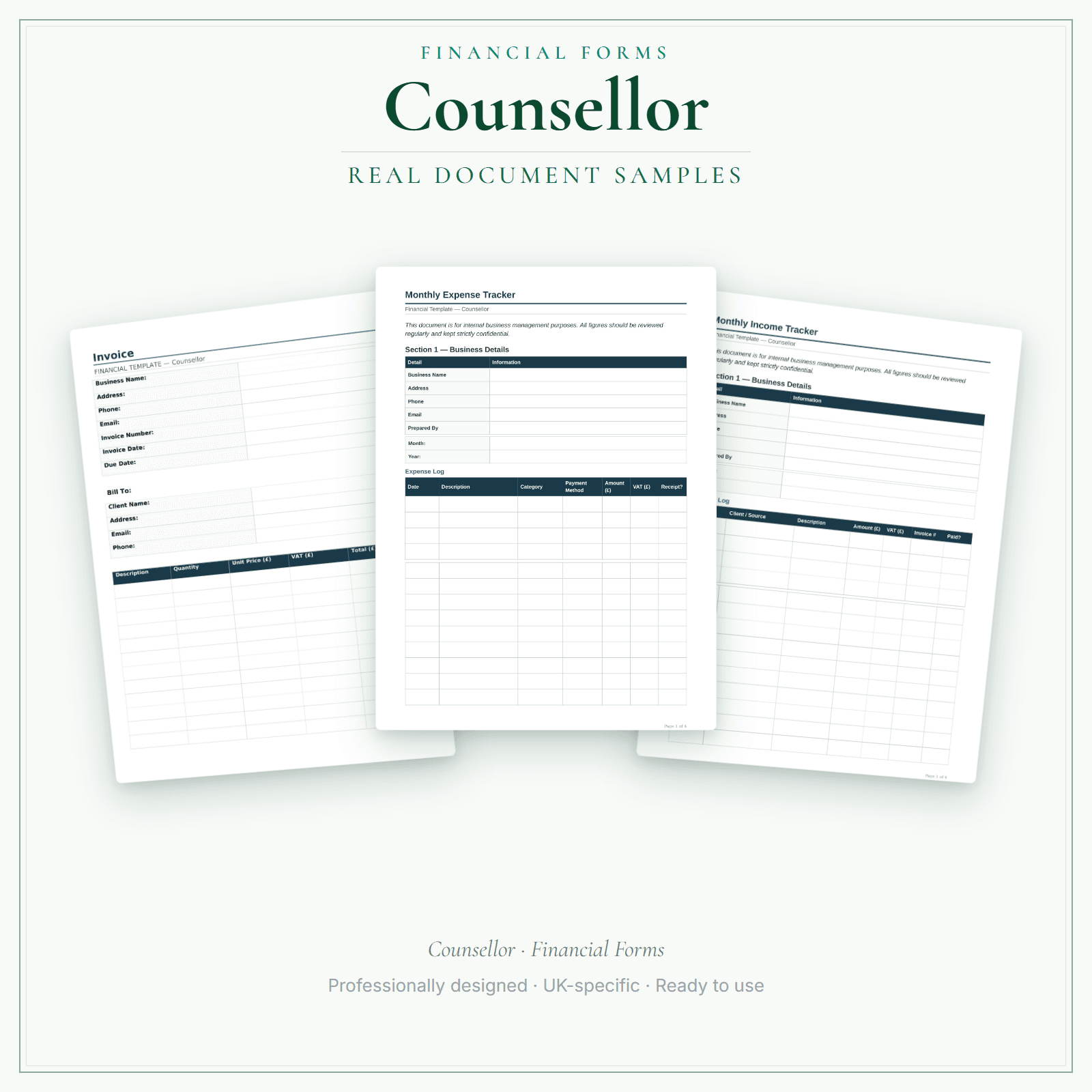 Financial Forms Bundle — Standard — sample document pages