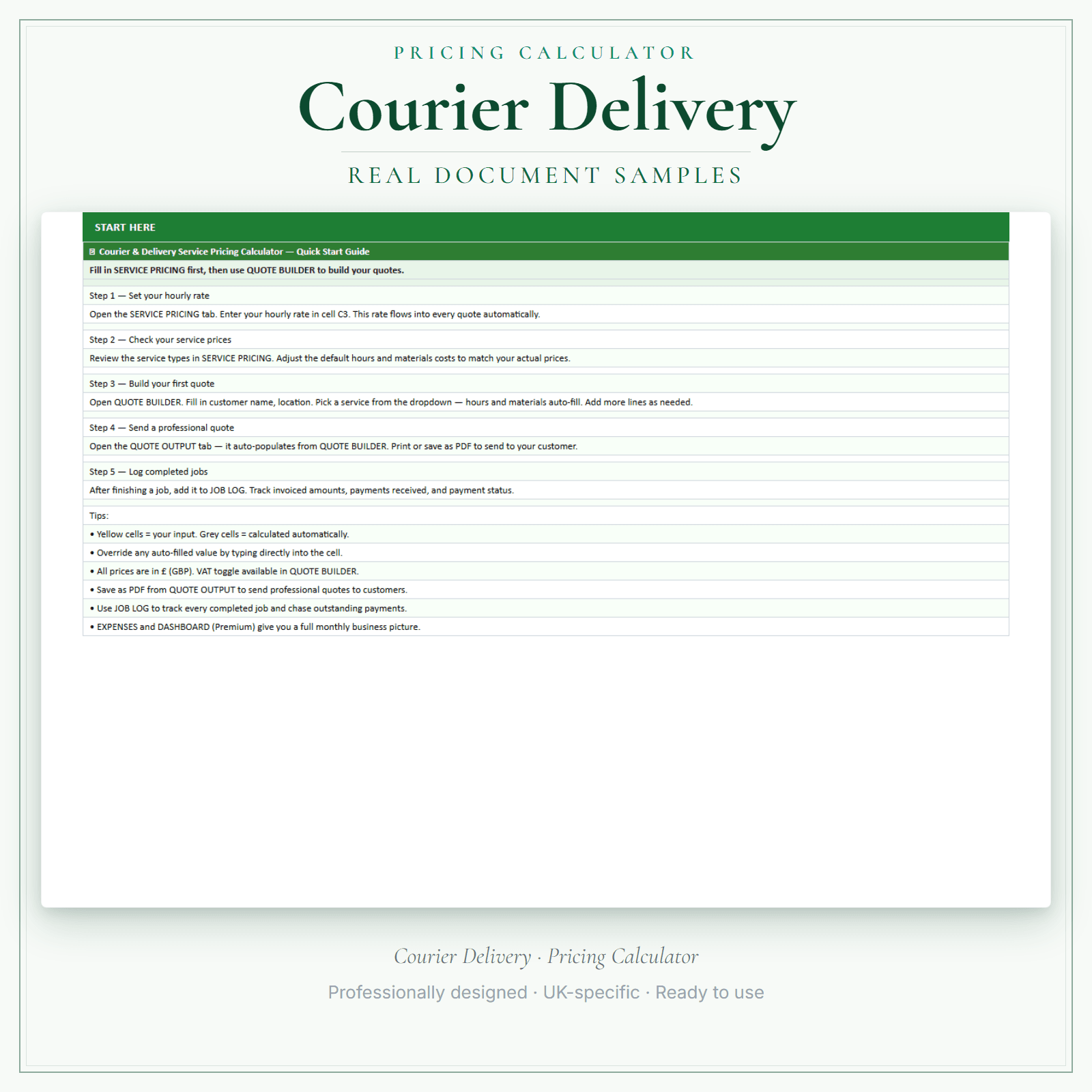 Pricing Calculator — Premium — sample document pages