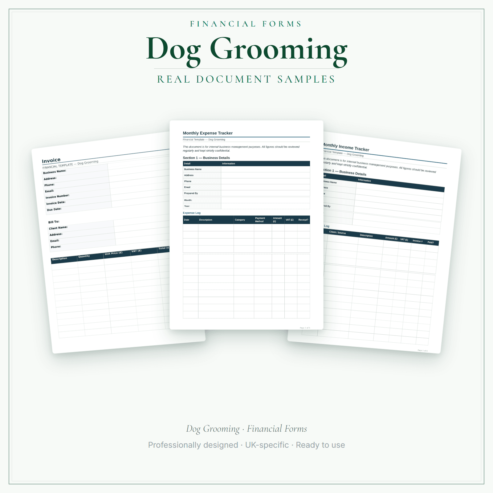 Financial Forms Bundle — Premium — sample document pages