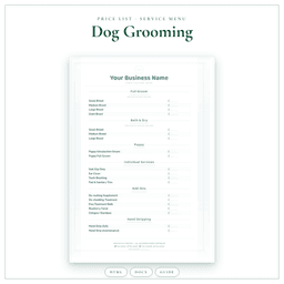 Dog Grooming — Price List & Service Menu, PDF product preview