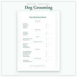 Dog Grooming — Price List & Service Menu, PDF sample pages