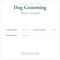 Dog Grooming — Price List & Service Menu, PDF what's included preview