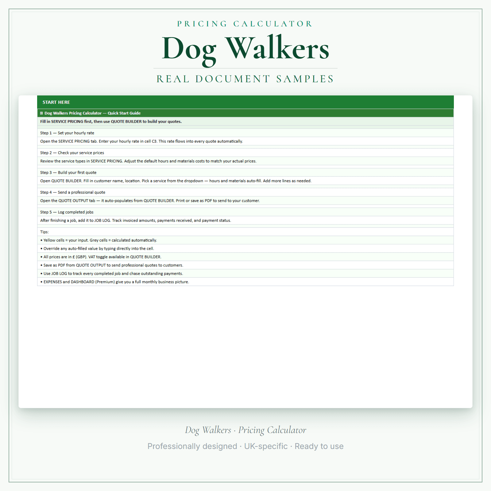 Pricing Calculator — Premium — sample document pages