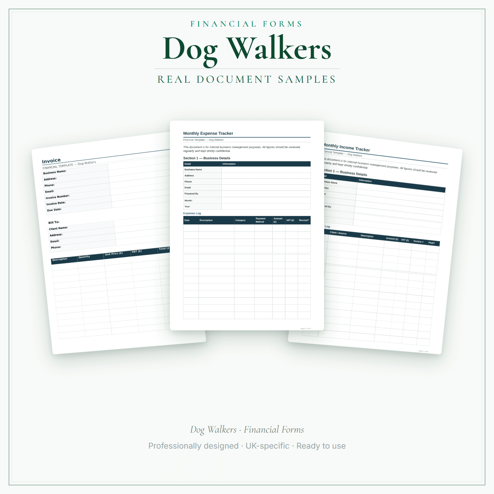 Financial Forms Bundle — Premium — sample document pages