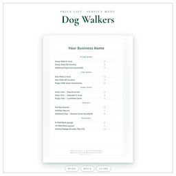 Dog Walkers — Price List & Service Menu, PDF product preview