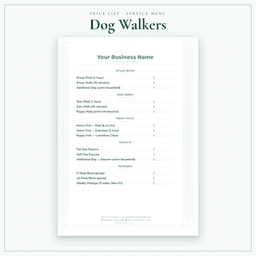 Dog Walkers — Price List & Service Menu, PDF sample pages