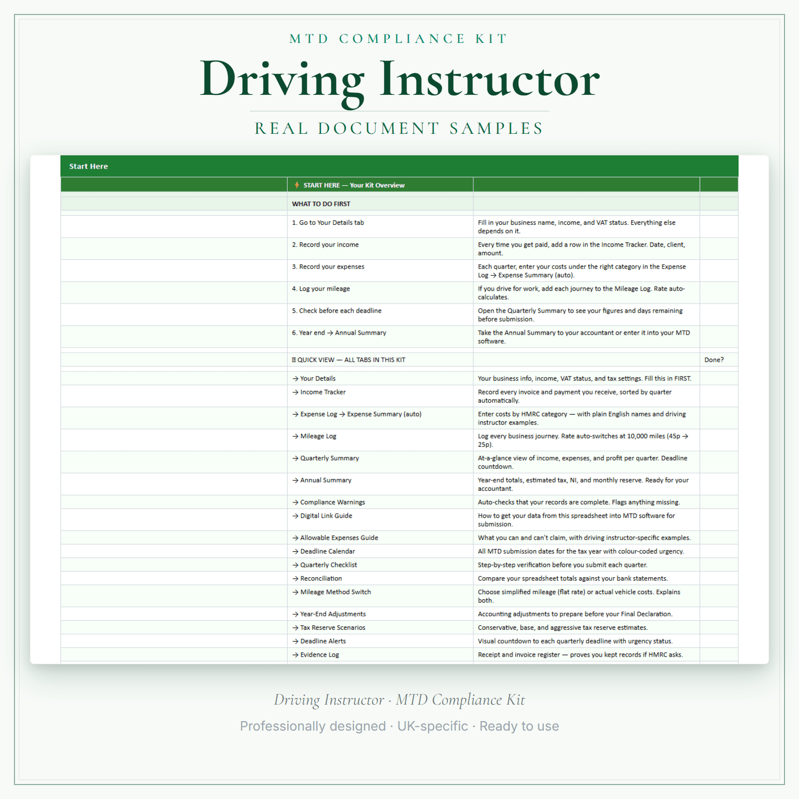 MTD Compliance Kit — Premium — sample document pages